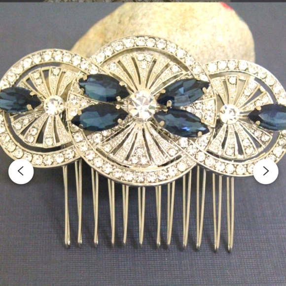 Wedding Hair Comb Navy Blue Bridal Veil Accessory + Earings - BNIB - Picture 3 of 8